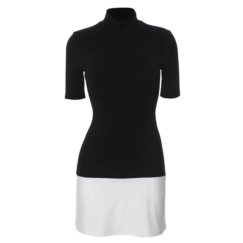 Black Turtleneck Dress with White Skirt