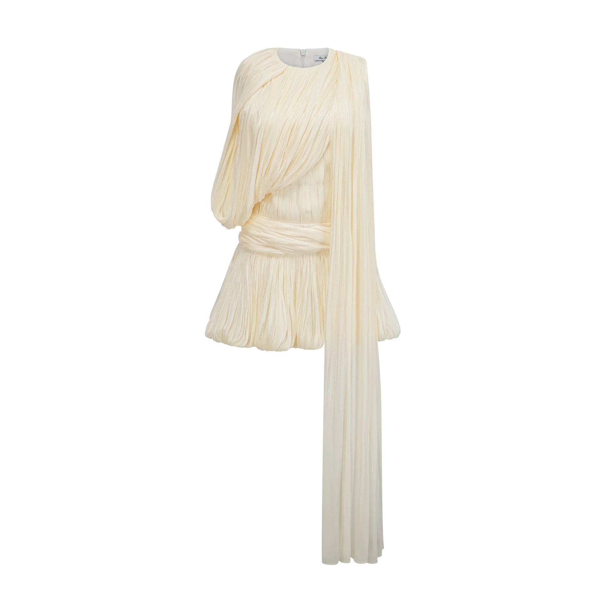 Beige pleated dress on a white background