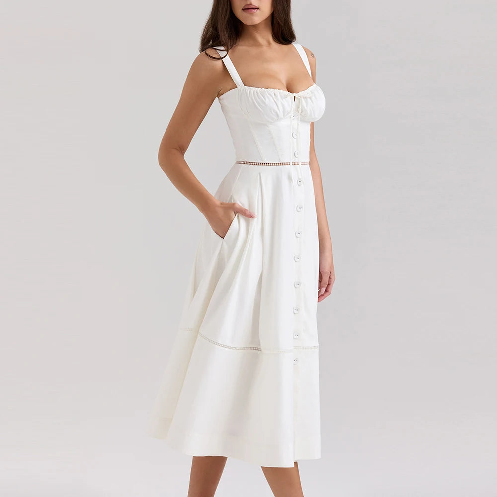 Solid Spliced Button Slimming Dress 