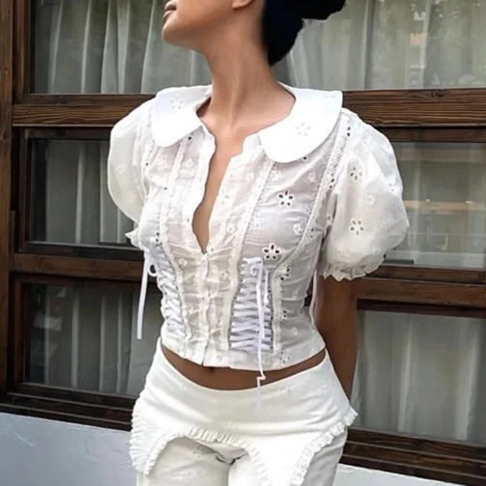 Solid Spliced Button Slimming Blouse