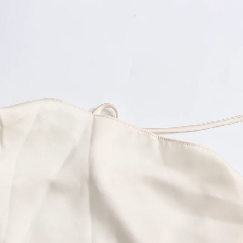 Alouette White Satin Shawl Panel Mini Ruffled Dress