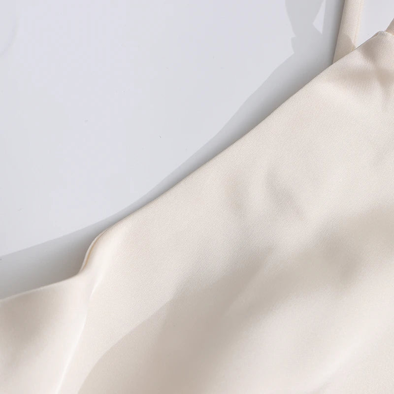 Alouette White Satin Shawl Panel Mini Ruffled Dress