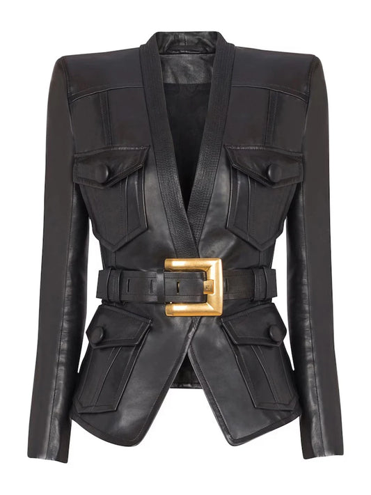 Slimming Black Leather Jacket With Belt