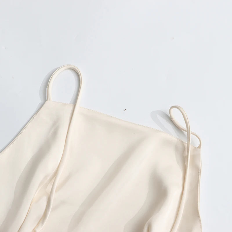 Alouette White Satin Shawl Panel Mini Ruffled Dress