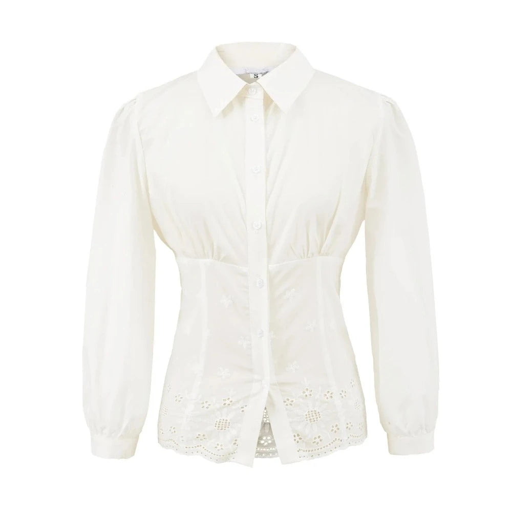 Solid Embroidery Slimming Shirt