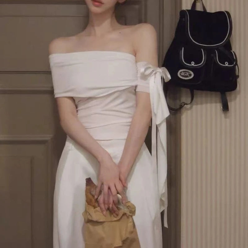 Elegant Off Shoulder Top with Bow Detail (2 colours)