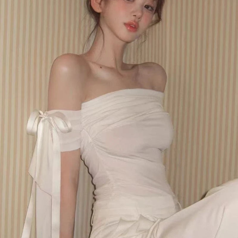 Elegant Off Shoulder Top with Bow Detail (2 colours)