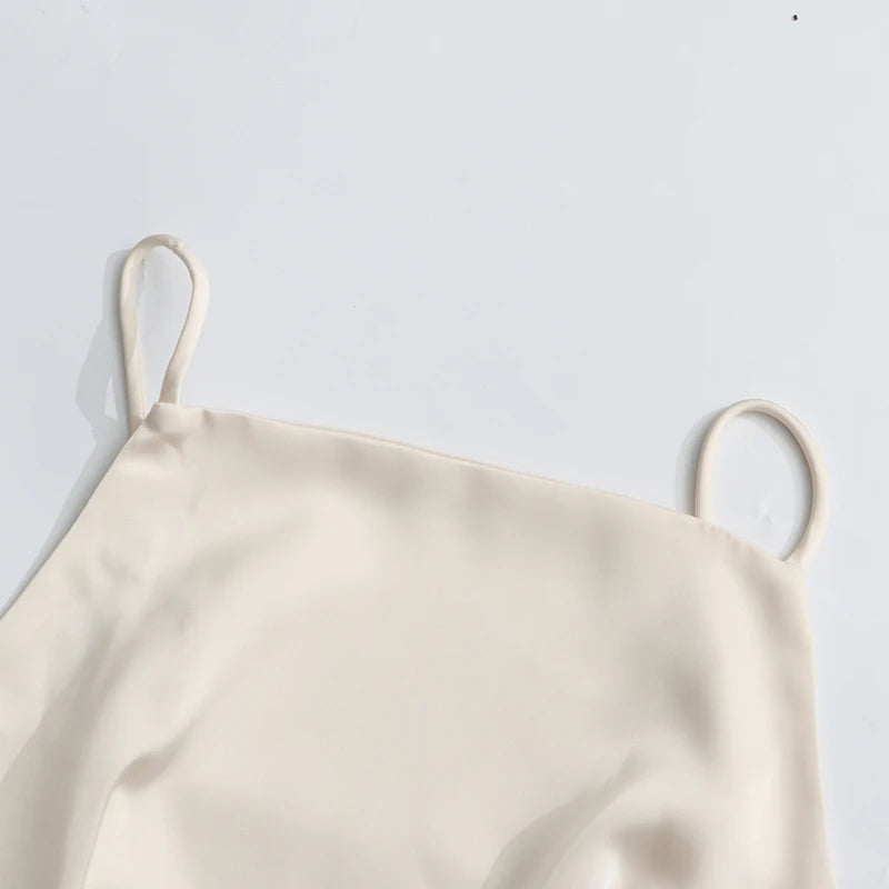 Alouette White Satin Shawl Panel Mini Ruffled Dress